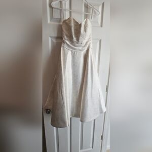 DAVID'S BRIDAL Short Wedding Dress Strapless Size 2 Ivory- Muted Cherry Blossoms